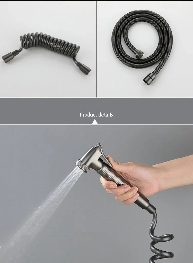 Description Picture 4 of itemWall Mounted Toilet Bidet Faucet set Brass Double Use Bidet faucet Bathroom sprayer shower bidet High Pressure gun gray