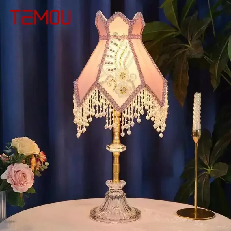 

TEMOU French Table Lamp American Retro Living Room Bedroom Villa European Pastoral Creative Tassels Desk Light