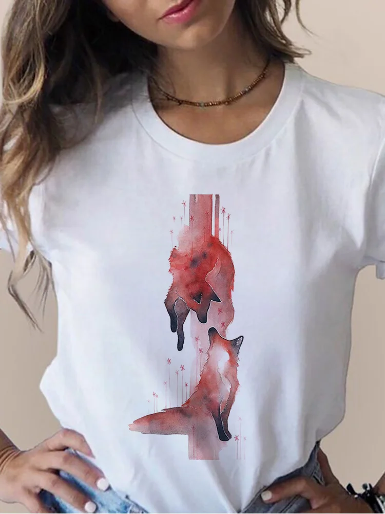 

2020 New T Shirts Women Fashion Fox Graphic Print Harajuku Fashion Feamle T shirts Tops Short Sleeves Tees shirt Ladies Clothing