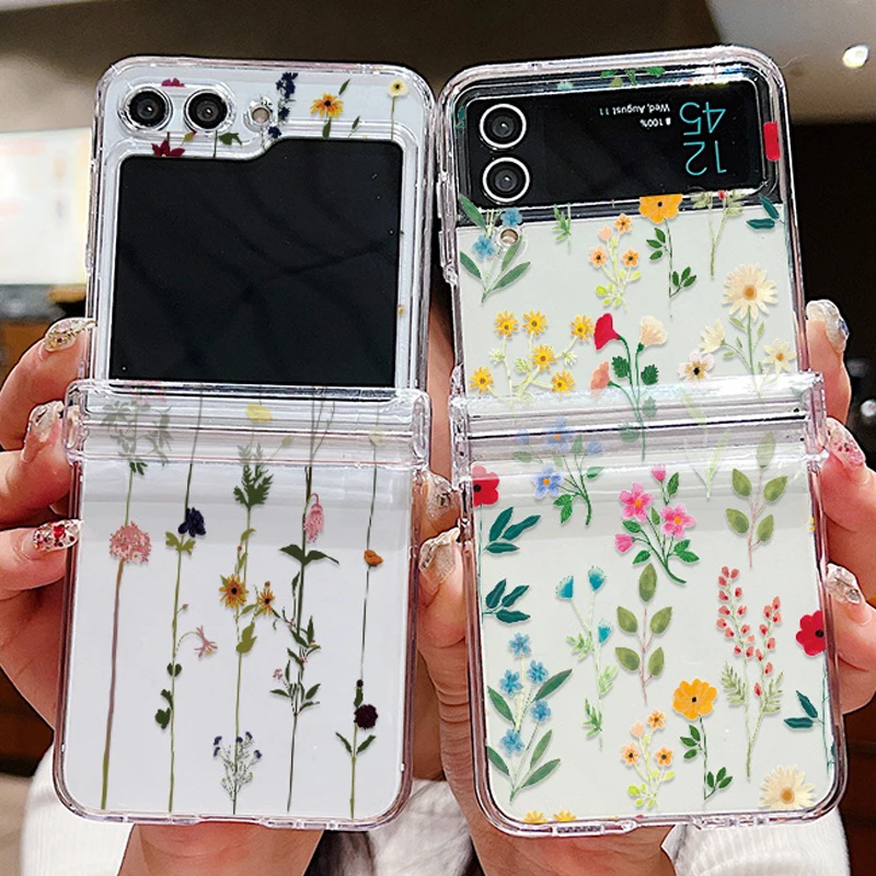 Per Samsung Galaxy Z Flip 5 Z Flip 4 Custodia Motivo Floreale Custodia Rigida Trasparente Pieghevole Antiurto Per Samsung Galaxy Z Flip 3