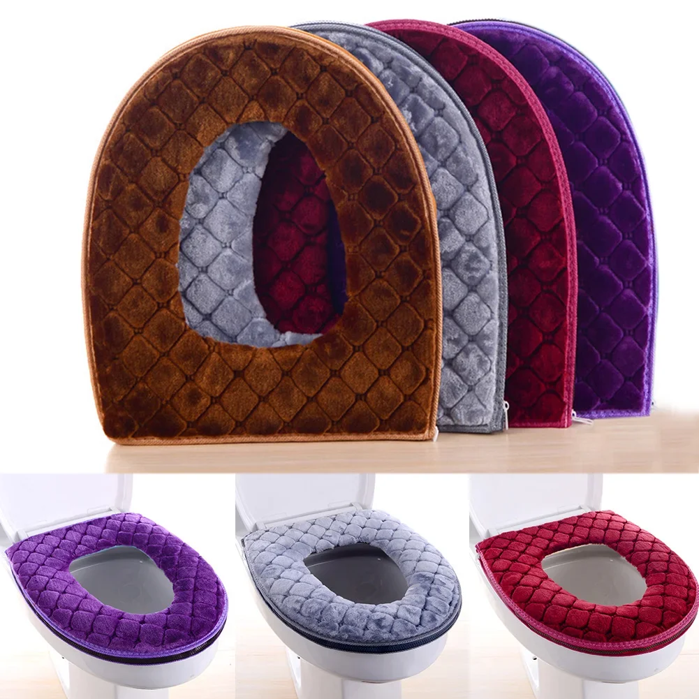 Bathroom Toilet Seat Cover Soft Winter Warm Plush Cushion O-shaped Washable 37cm&times;44cm