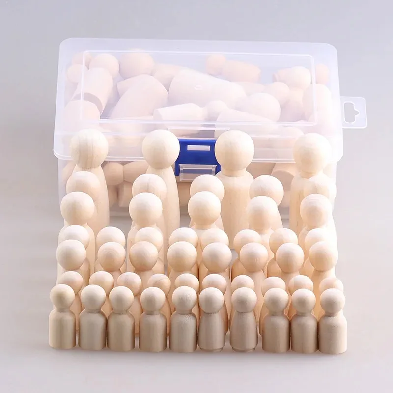 50PCS Natural Wooden Peg Dolls for DIY Painting Crafts 2