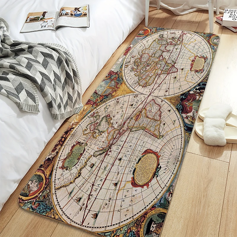 

Digital Print Retro World Map Room Floor Carpet Doormat Entrance Door Bathroom Kitchen Mat Anti Slip Flannel Rug for Bedroom