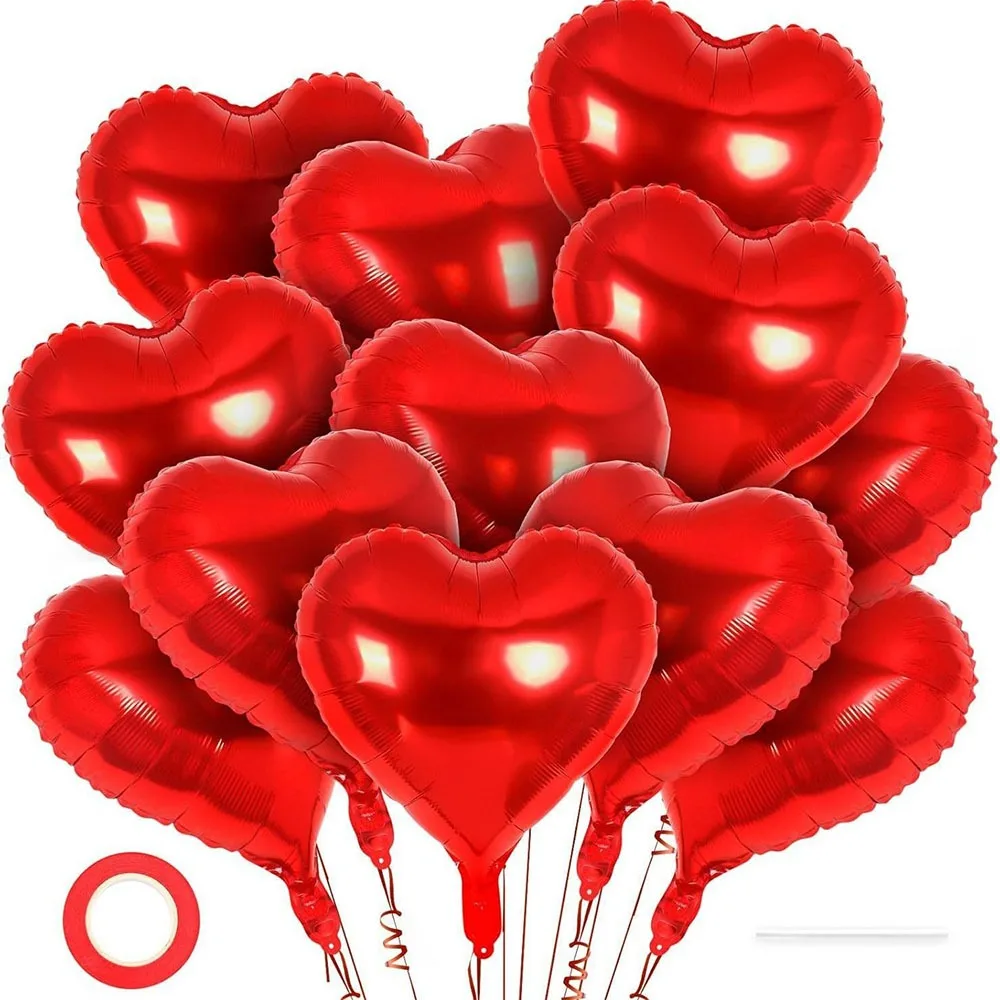12Pcs 18 inch Heart Foil Balloons Inflatable Love Decoration Love Heart ...