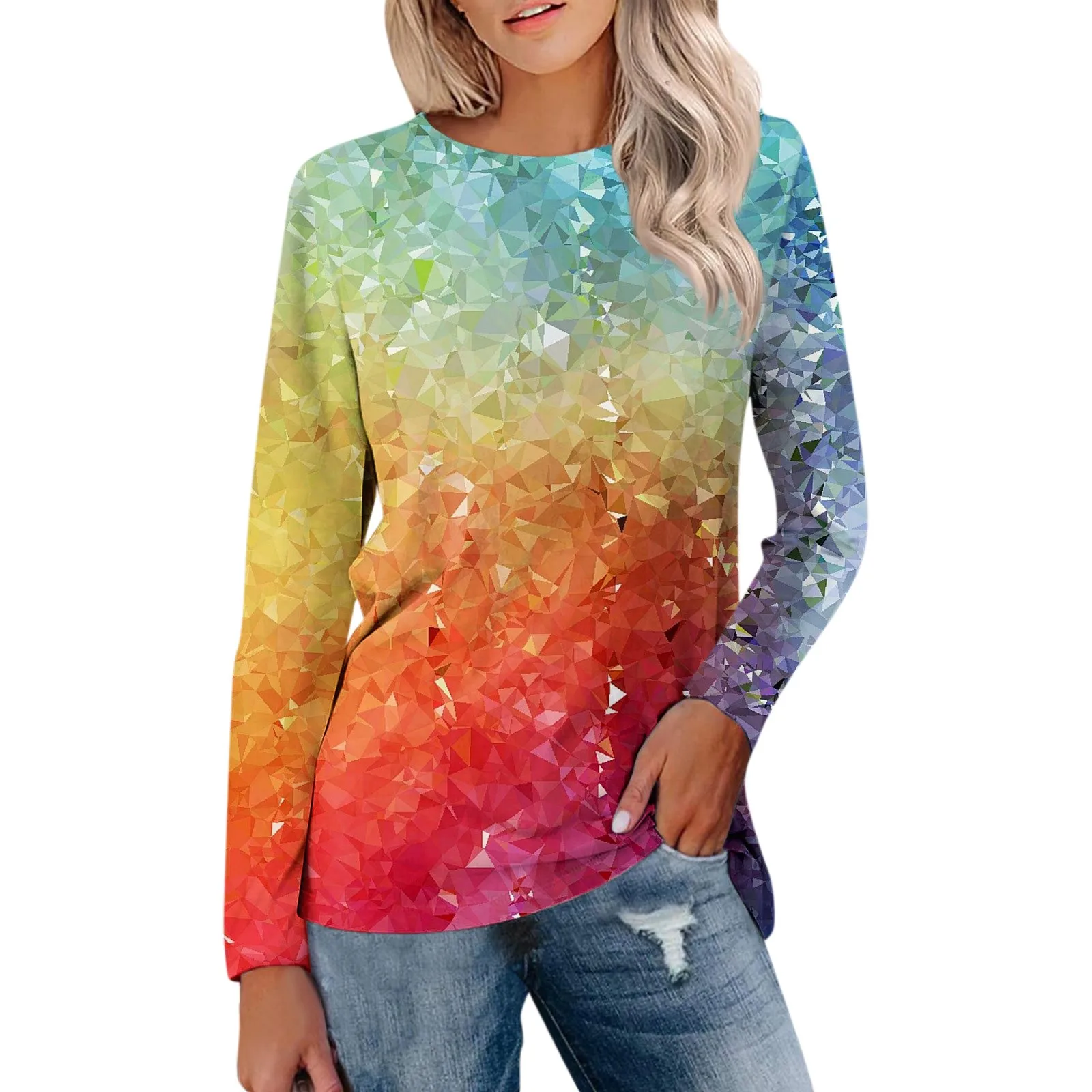 

2023 New Fashion T Shirt 3d Print Gradient Pattern Women's Tops O-neck Pullover Long Sleeve Y2k Clothing For Girls Sweatshirt