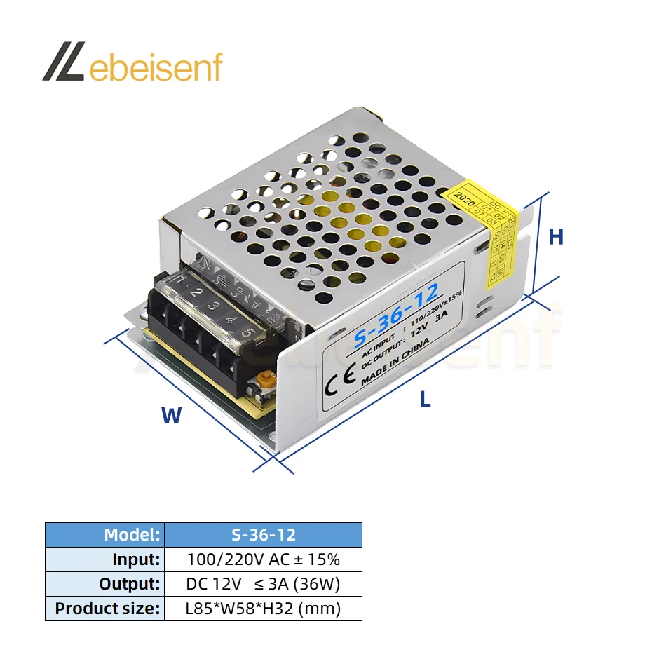 AC-DC 알루미늄 스위칭 전원 공급 장치 110V 220V AC에서 DC 12V 3A 36W LED 조명 드라이버 변압기 전압 변환기 어댑터 소음 없이 LED 디스플레이 스트립 조명에 사용
