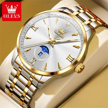 OLEVS 3646 Original Fashion Quartz Watch For Men Week Date Display Waterproof Luminous Hand Clock Stainless Steel Strap Watches