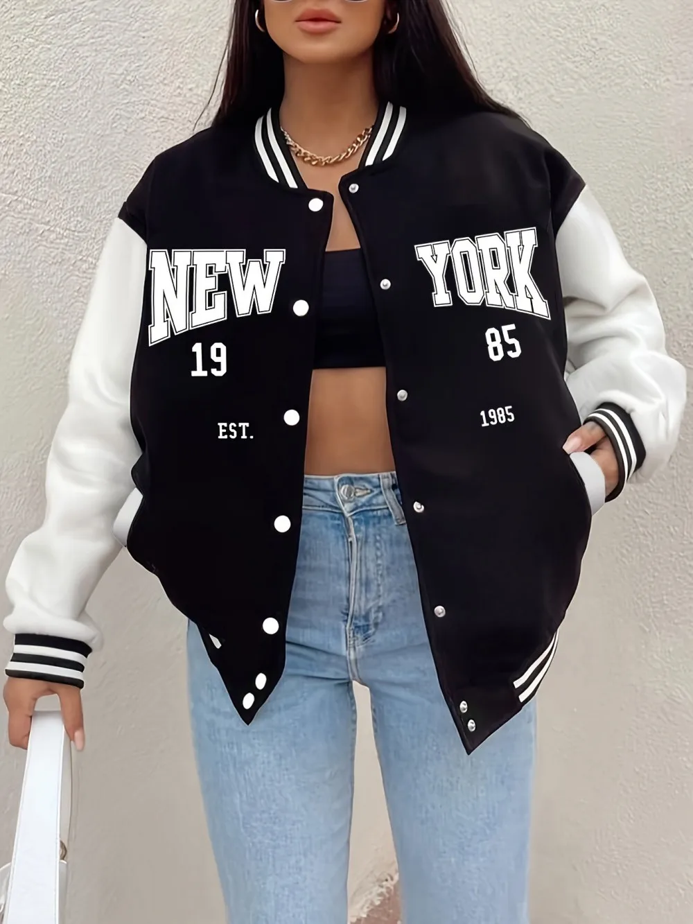 New York 1985 lettre imprime manteaux femmes confortable ample Baseball Jersey polaire chaud doux vestes décontracté poche femme vêtements
