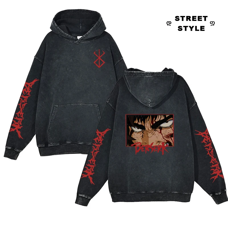 

Japanese Anime Berserk Guts Hoodies For Men 100% Cotton Vintage Sweatshirts Swordsman Gatsu Pullovers Loose Gothic Clothes Tops
