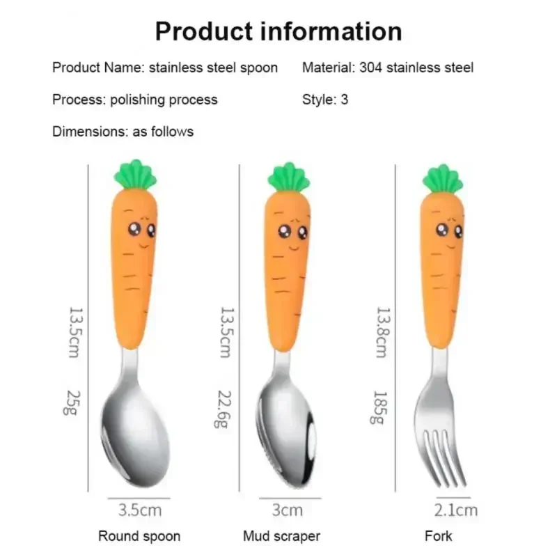 Stainless Steel Tableware Set Cartoon Carrot Spoon Fork for Kids