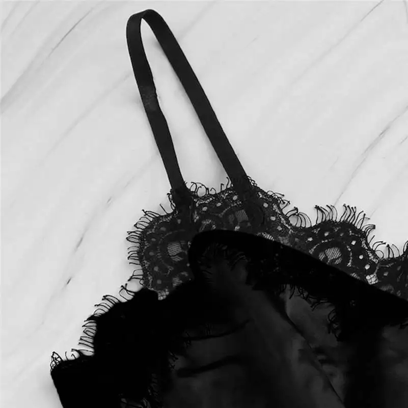 Sexy Lingerie dentelle Satin Pama ensembles sans manches sangle haut + nœud culotte mode tentation vêtements de nuit chemises de nuit S-XXL 2022 chaud_voghion.com