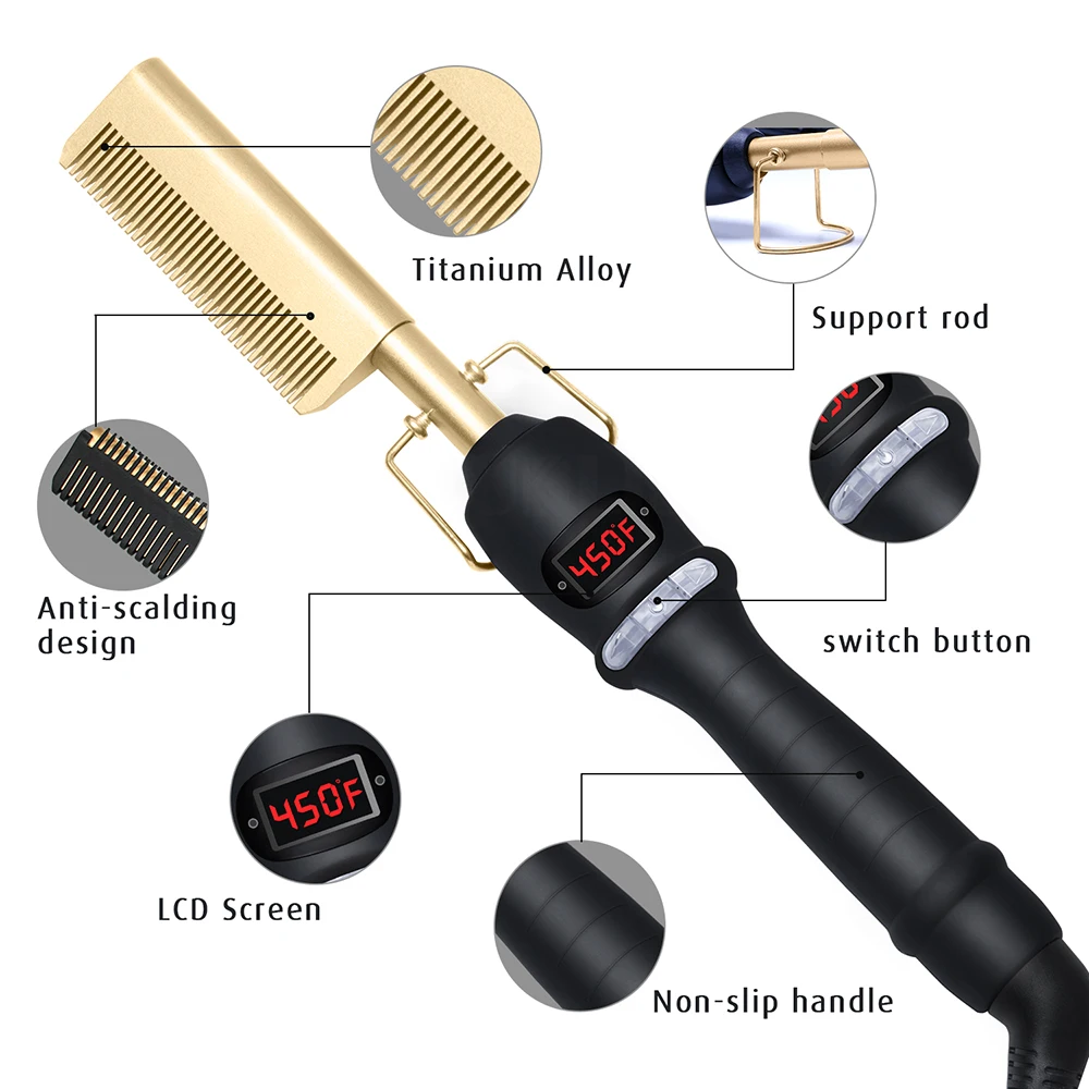 Hair Straightener Brush Smoothing Iron Hot Comb Straightener for Wigs Professional Hair Straightening Brush Ceramic Hair Curler 2