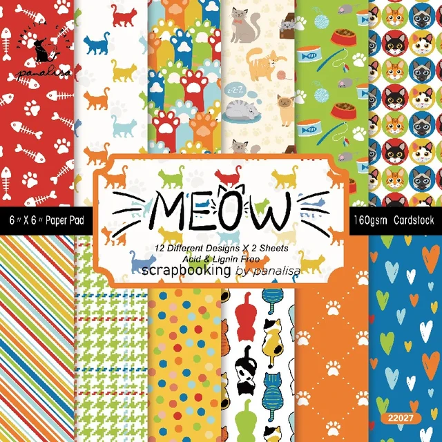 12 fogli 6 Kawaii Cat Scrapbook Paper Pad Cute Colored Craft