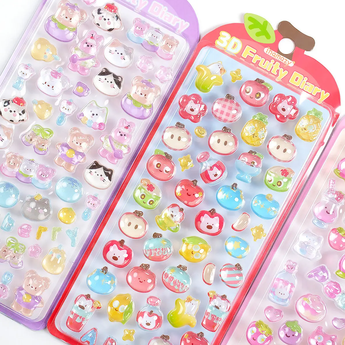 1 pc/4 pcs Cartoon Fruit Diary Drop 3D Relief Stickers Scrapbooking DIY Journaling Stationery Diary Decor School Cute Stickers