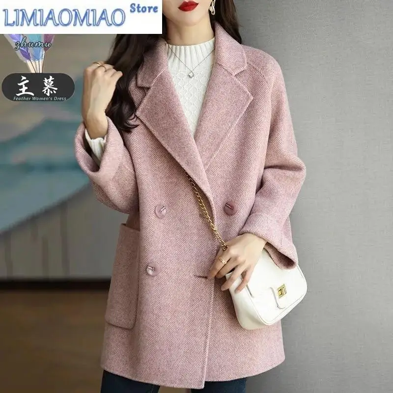 2023 New Women's Wool Blends Blazer Coat Winter Autumn Fashion Elegant Mother Slim Long Woolen Outerwear Female Jacket