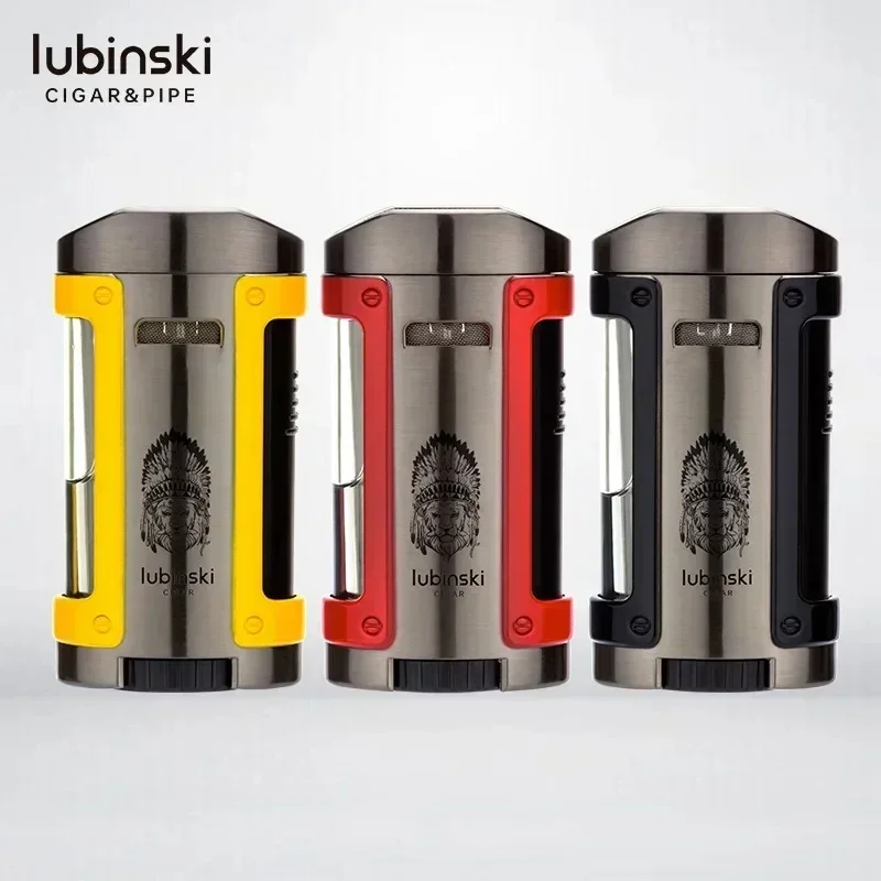 

LUBINSKI Outdoor Metal Windproof 4-Fire Direct Spray Butane Gas Cigar Lighter Portable Luxury Turbo Lighter High-End Men's Gift