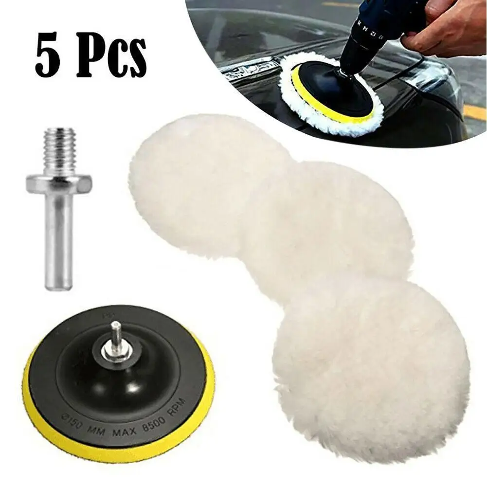 Car Polishing Pad Polish Pad Sponge Set Wool Polishing Pad Wheel Disc Head Kit 3/4/5 Inch Car Polishing Pad for Car Polisher Drill Adapter Car Waxing