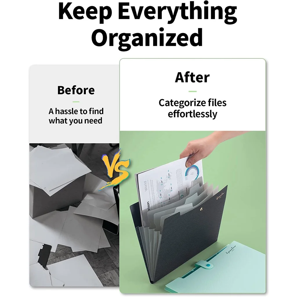 Cartella Portadocumenti Espandibile, 5 Tasche per Documenti, Organizzatore Portatile per Cancelleria Scolastica e da Ufficio, Formato A4 - immagine 6