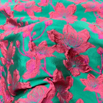 European and American Red Flower Brocade Jacquard Fabric Spring and Autumn Women's Dress Windbreaker Weaving Clothing Fabric 1