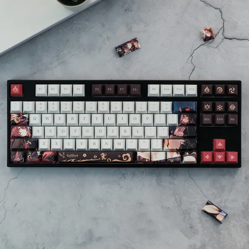 

Cherry Profile Genshin Impact Hu Tao Keycaps New Games PBT Set 136 Keys For Mechanical Keyboard