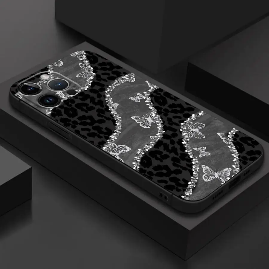Luxury Pink Bow Leopard Design Phone Case - Stylish Black Soft Cover