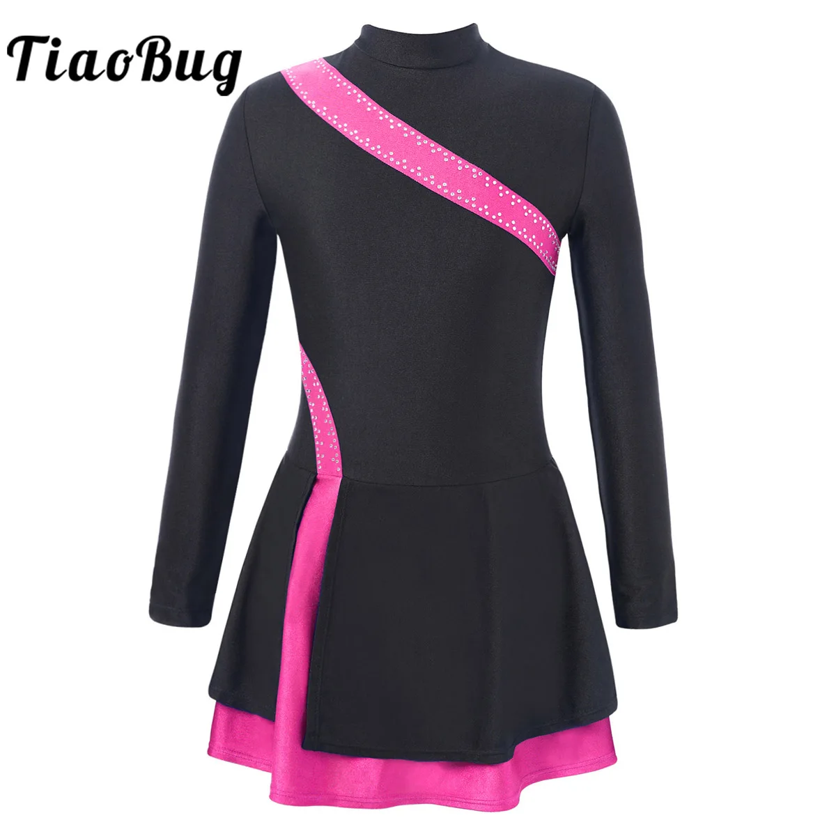 

Kids Girls Ballet Dance Dress Long Sleeve Shiny Rhinestone Figure Skating Dress Gymnastics Workout Ice Skating Leotard Costumes