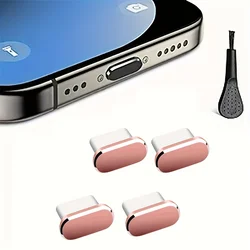 USB - C Dust Plugs & Cleaning Brush Set - Pack of 4 Metal Dustproof Charging Port Covers (4 Dust Plugs 1 Brush)
