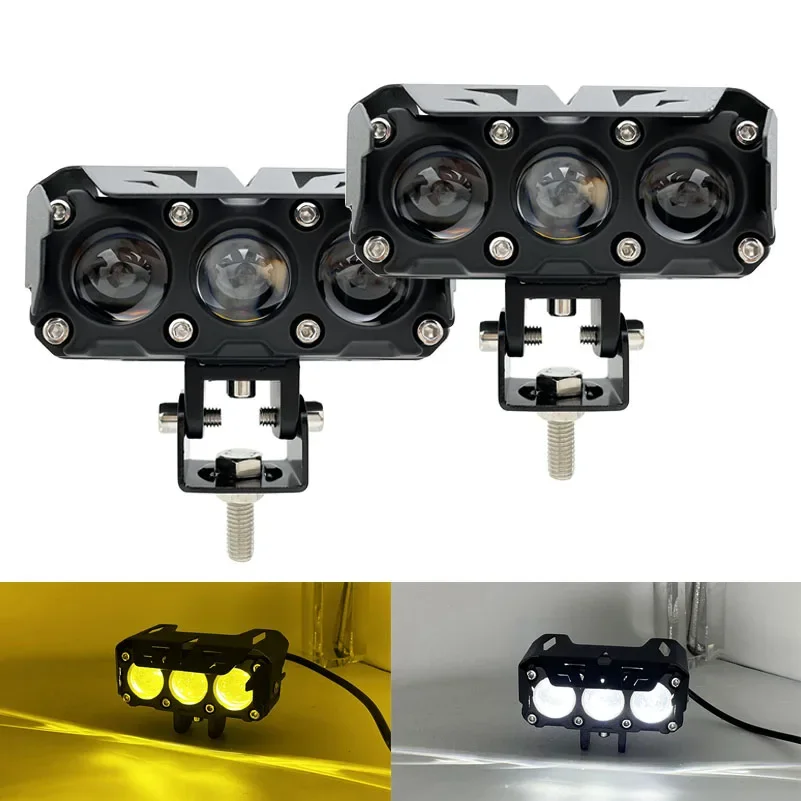 

2XMotorcycle LED Headlight Auxiliary Spotlight Yellow White Dual Color Fog Light Mini projector Lens for Car Trucks SUV 12V-24V