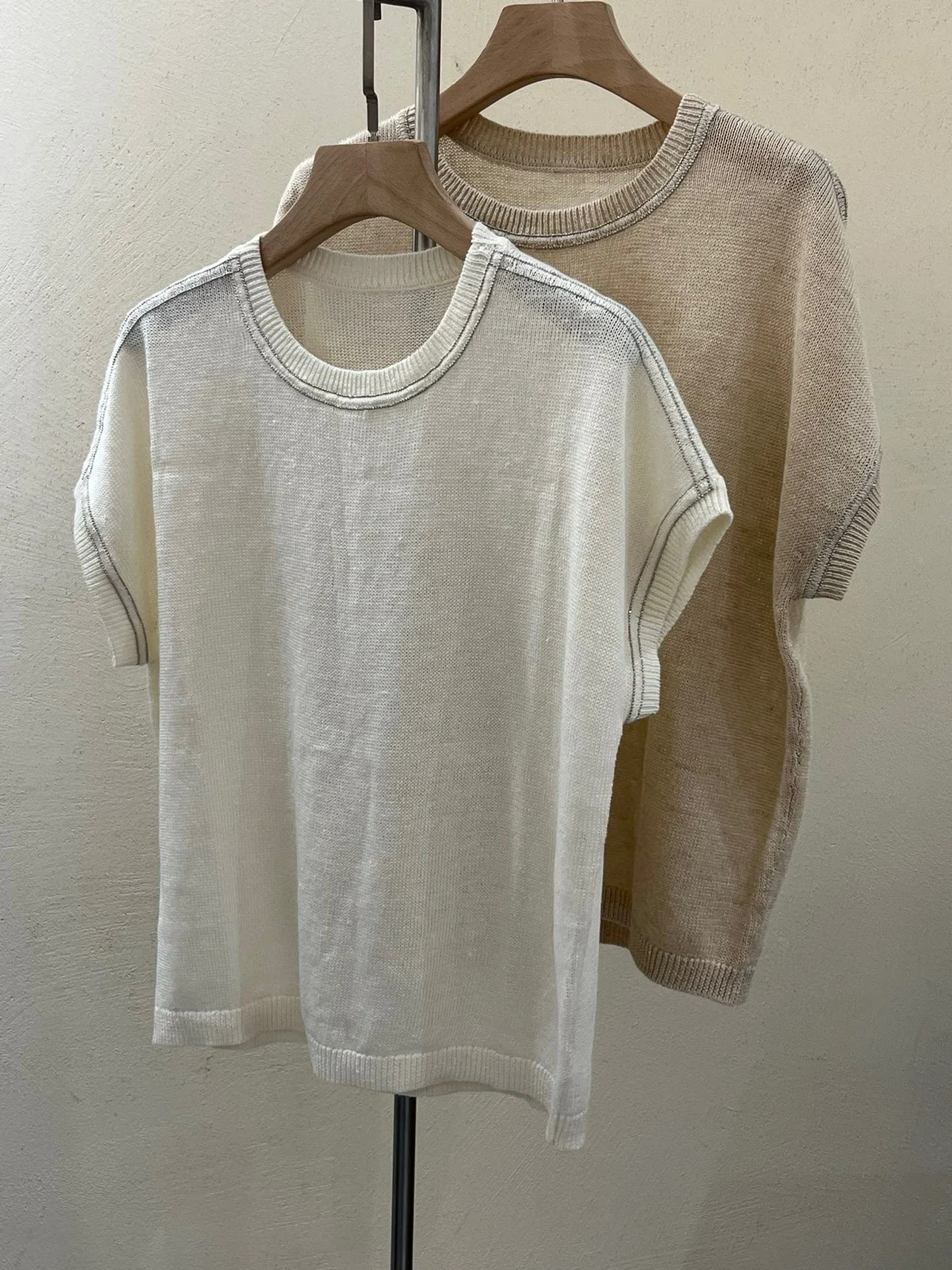 

Bc* New Summer Fashion New Linen Pullover Sweater Round Neck Solid Color Short-sleeved T-shirt Blouse Thin