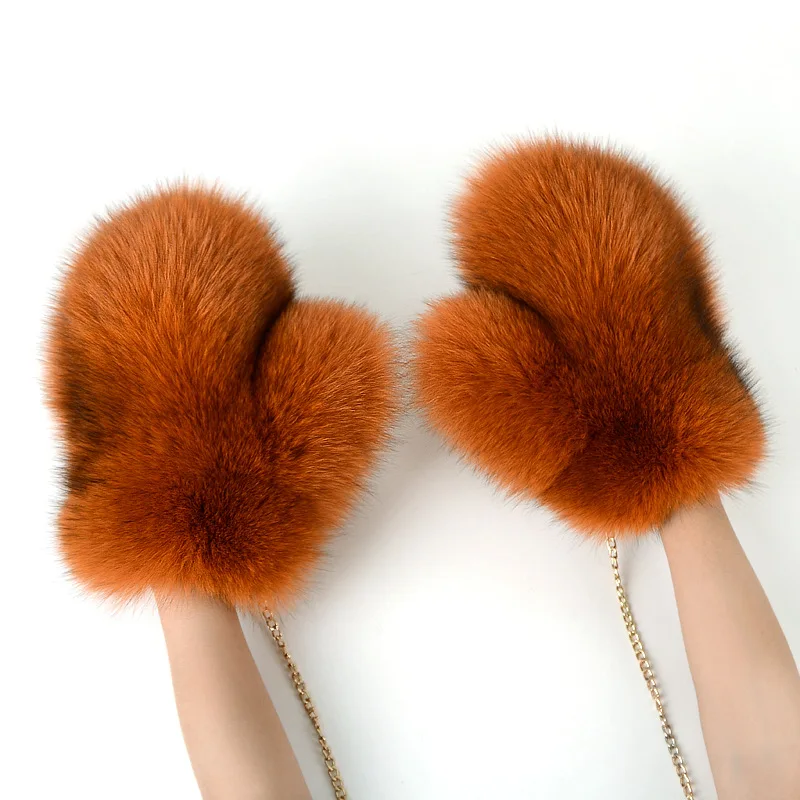 New Brand Girl Fashion Luxury Real Fox Fur Glove Winter Women Natural Real Fox Fur Gloves Warm 100% Genuine Mittens