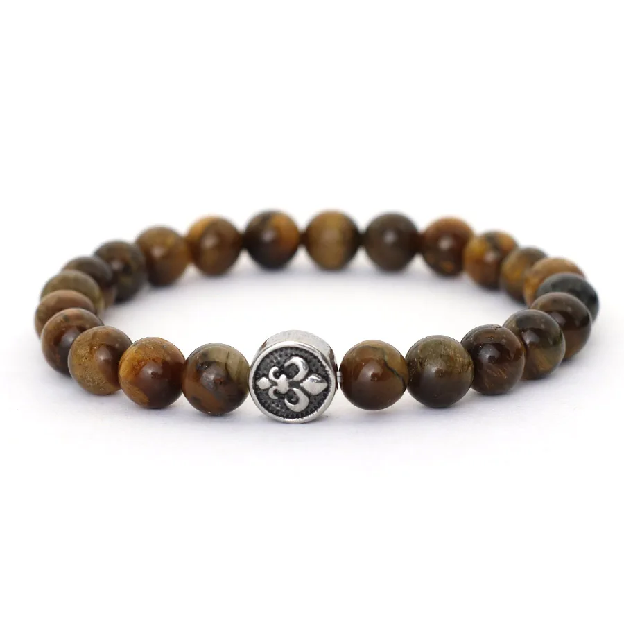 Natural Tiger Eyes Obsidian Lava Stone Beaded Bracelet for Men