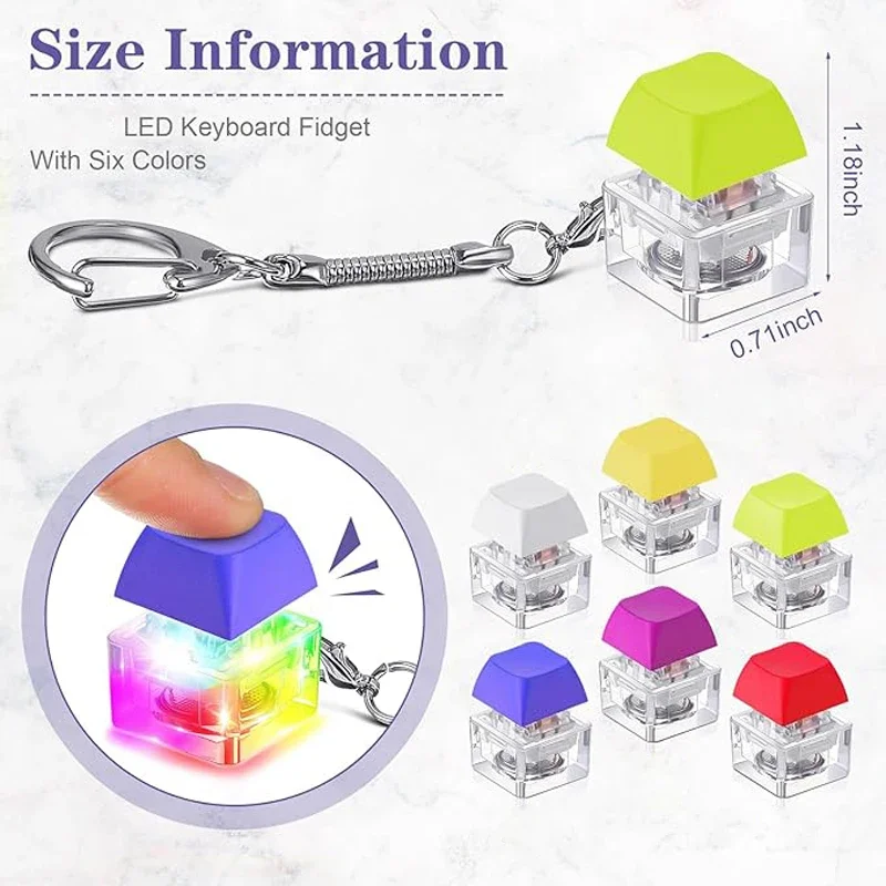 Single Key Keyboard Fidget Toys with LED Light Press Stress Relief Keyboard Caps Button Keychain Finger Toys fidget toy sensory fidget toy anti stress toy