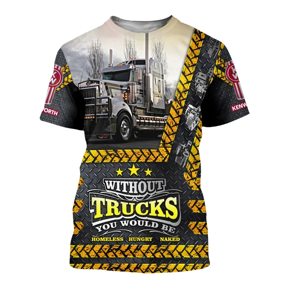 

Heavy Car Long Cargo Work Neutral Street Clothing Men's 3d Print Truck Driver T -shirt Short Sleeves
