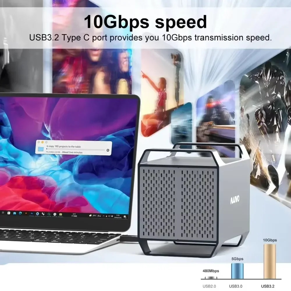MAIWO 4베이 하드 드라이브 인클로저 USB-C 10Gbps 속도 알루미늄 3.5인치 HDD/SSD 외장 SATA 드라이브 박스 HDMI UASPe 포함