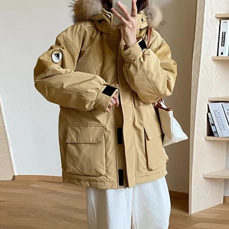 

Winter Fashion Hooded Down Padded Jacket Women's Thickening Warm Outdoor Snow Couple Tooling Coat R444