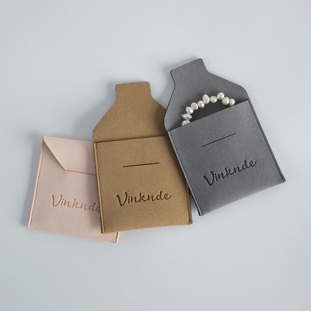 50pcs Custom Logo Printed Small Envelope Flap Microfiber Gift Bag Jewelry Pouch Suede Packaging Organizer Bags for Ring Necklace