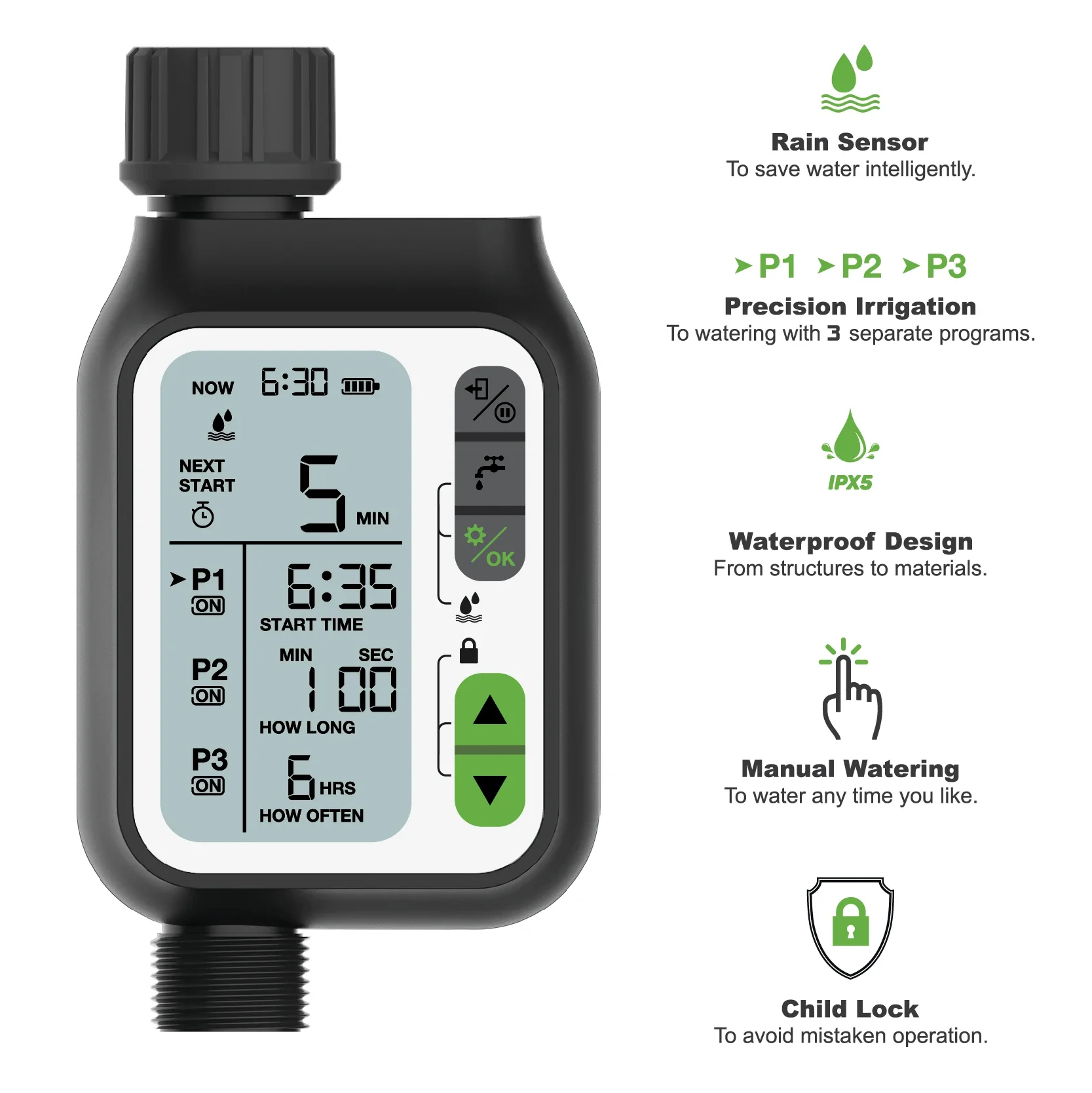 Eshico HCT-355 Automatic Watering Timer Rain Sensor Garden Automatic Irrigation Adjustable Program Garden Tools