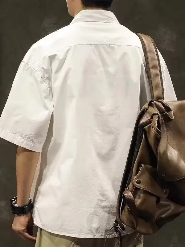아메리칸 스타일 남성 반팔 셔츠 순면 캐주얼 여름 패션 브랜드 레트로 심플 매치 하이센스 레저 코트