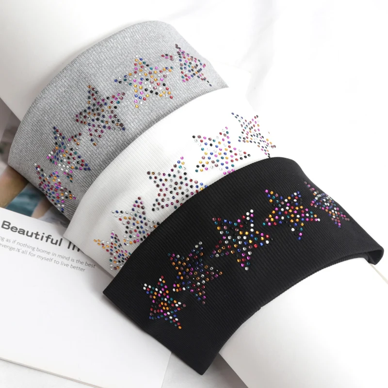 Simple Fashion Black Elastic HairBands for Girls No Slip Soft Hair Accessories Stars Head Wraps for Women Yoga Workout Headband