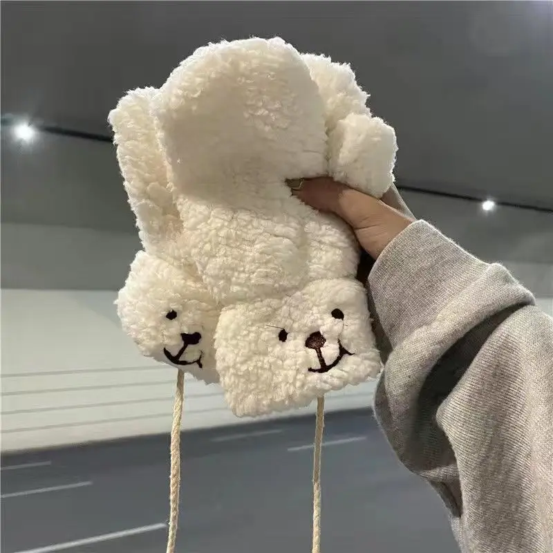 

Kawaii Plush Warm Fingerless Bear Gloves Winter Korean Soft Thick Warm Glove Casual Outdoor Riding Mittens Girls Christmas Gift