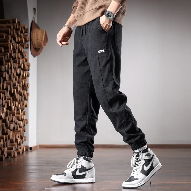 Autumn Black Baggy Pants Men Casual Sports Pencil Pants Streetwear Loose Clothing Elastic Waist Drawstring Jogging Trousers