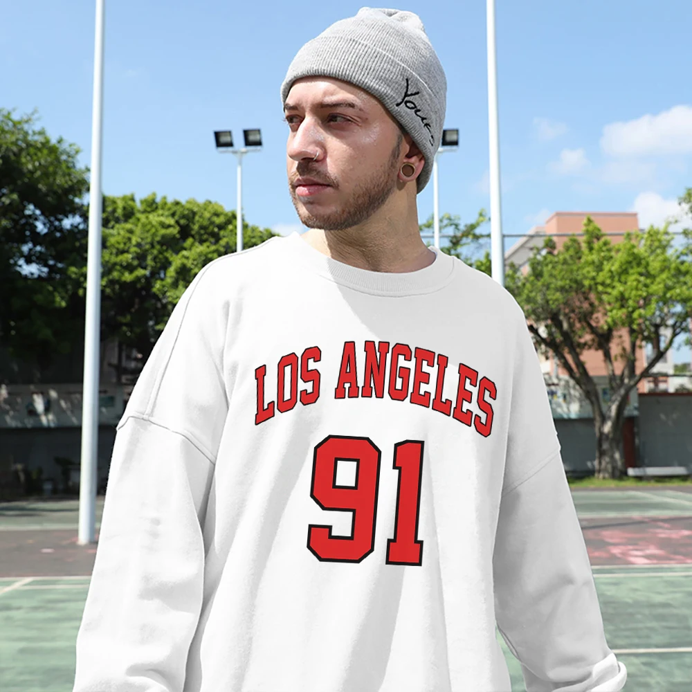 

Los Angeles 91 Red Letter Prints Mens Clothing American Style Vintage Streetwear Casual All-math Cotton Pullover Unisex Hoodies