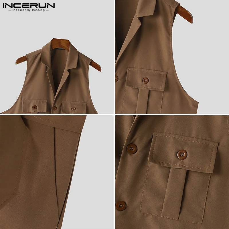 INCERUN 2024 Korean Style Jumpsuits Mens Summer Fashion Rompers Shorts Casual Solid Well Fitting Belt Sleeveless Bodysuits S-5XL 5