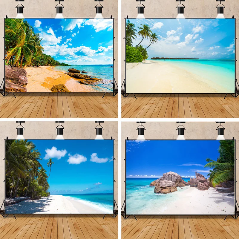 

ZHISUXI Photography Art Cloth Summer Tropical Ocean Beach Palm Tree Natural Scenery Photography Background Prop ST-03