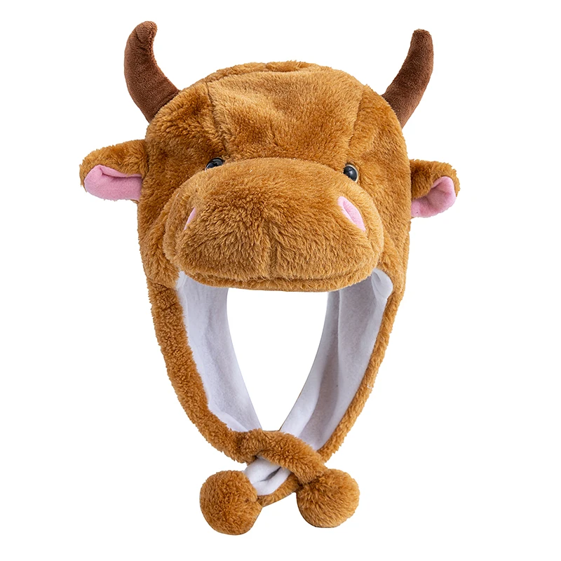 Hot Sale Unisex Funny Bulls Head 3D Animal Style Decorative Hat Winter Cap For Men Women Plush Fur Lovely Family Hat