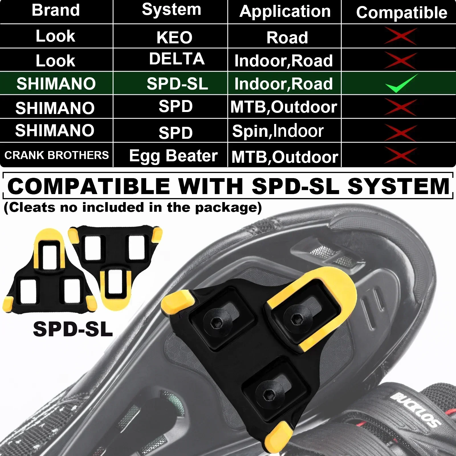 BUCKLOS Road Bike Aluminum Pedals 6 Degree Bicycle Self-Locking Pedal with Locking Plate for SPD-SL Cr-Mo Steel/Titanium Spindle 5