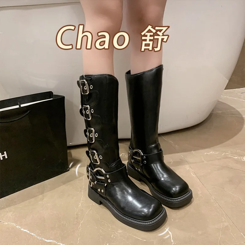 Lady Boots Women's Rubber Shoes Rain Sexy High Sexy Luxury Designer Square Toe Winter Footwear Boots-women