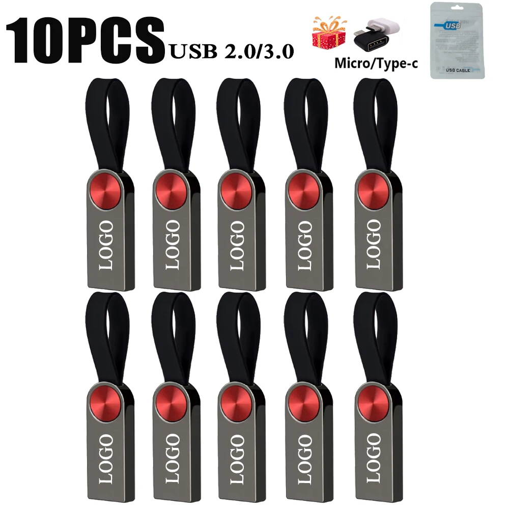 10 pièces 2.0/3.0 haute vitesse LOGO personnalisé clé USB 4GB 8GB clé 16GB 32GB 64GB 128GB clé USB en métal avec clé cadeau