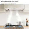 30" Range Hood Insert, Ductless Range Hood with 4 Speed Fan, White Stainless Steel & Tempered Glass Ran 2