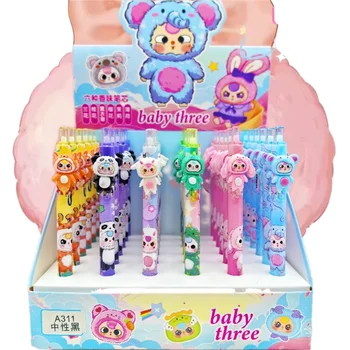 Penne gel Baby Three Series 6 pezzi 0,5 mm Nero Cartoon Animazione Studente Stampa Penna firma Scrittura Esercizio di cancelleria Commercio all'ingrosso